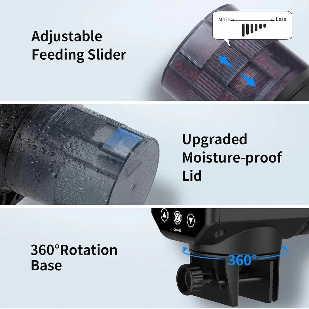 Automatic Fish Feeder‎ Dispenser for Aquarium: Rechargeable Auto Feeders Black